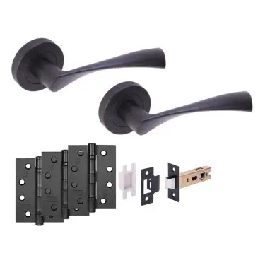 Click Here To Enlarge This Photo Of H6151BM - Hunta 'Zena' Matt Black Passage Premium Latch Doorpack with 4" Fire Door Ball Bearing Hinges &lpar;57mm Backset&rpar;