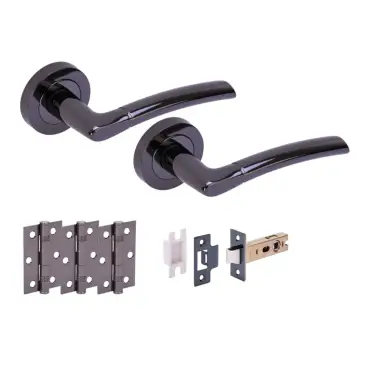Click Here To Enlarge This Photo Of H2847BNL - Hunta 'Nemo' Black Nickel Passage Premium Latch Doorpack with 3" Ball Bearing Hinges &lpar;57mm Backset&rpar;