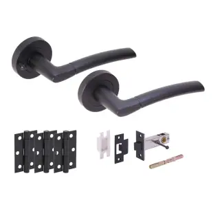 H2848BM - Hunta 'Nemo' Matt Black Privacy Premium Latch Doorpack with 3" Ball Bearing Hinges &lpar;57mm Backset&rpar;