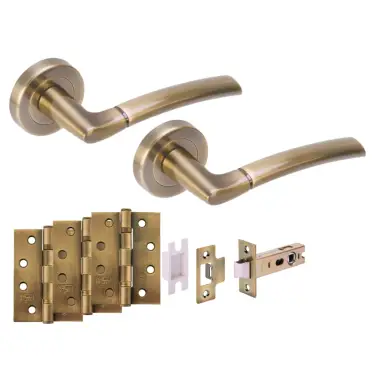 Click Here To Enlarge This Photo Of H6152ABR - Hunta 'Nemo' Antique Brass Passage Premium Latch Doorpack with 4" Fire Door Ball Bearing Hinges &lpar;57mm Backset&rpar;