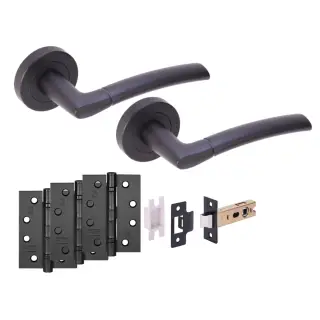 H6152BM - Hunta 'Nemo' Matt Black Passage Premium Latch Doorpack with 4" Fire Door Ball Bearing Hinges &lpar;57mm Backset&rpar;