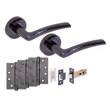Click Here To Enlarge This Photo Of H6152BNL - Hunta 'Nemo' Black Nickel Passage Premium Latch Doorpack with 4" Fire Door Ball Bearing Hinges &lpar;57mm Backset&rpar;