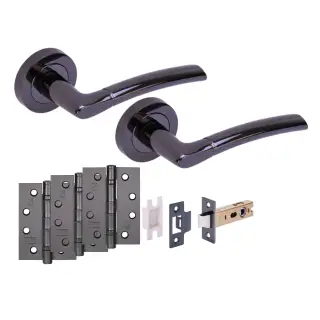 H6152BNL - Hunta 'Nemo' Black Nickel Passage Premium Latch Doorpack with 4" Fire Door Ball Bearing Hinges &lpar;57mm Backset&rpar;