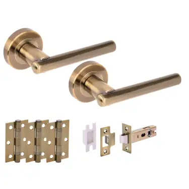 Click Here To Enlarge This Photo Of H6101ABR - Hunta 'Solus' Antique Brass Passage Premium Latch Doorpack with 3" Ball Bearing Hinges &lpar;57mm Backset&rpar;