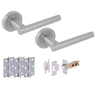 H6101SCP - Hunta 'Solus' Satin Chrome Passage Premium Latch Doorpack with 3" Ball Bearing Hinges &lpar;57mm Backset&rpar;