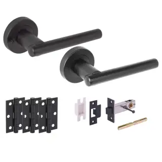 H6102BM - Hunta 'Solus' Matt Black Privacy Premium Latch Doorpack with 3" Ball Bearing Hinges &lpar;57mm Backset&rpar;