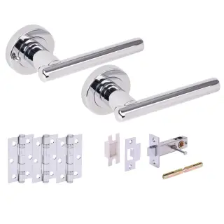 H6102PCP - Hunta 'Solus' Polished Chrome Privacy Premium Latch Doorpack with 3" Ball Bearing Hinges &lpar;57mm Backset&rpar;