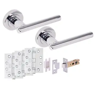 H6103PCP - Hunta 'Solus' Polished Chrome Passage Premium Latch Doorpack with 4" Fire Door Ball Bearing Hinges &lpar;57mm Backset&rpar;