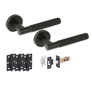 H2875BM - Hunta 'Evo' Matt Black Passage Premium Latch Doorpack with 3" Ball Bearing Hinges &lpar;57mm Backset&rpar;