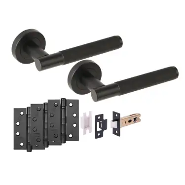 Click Here To Enlarge This Photo Of H6153BM - Hunta 'Evo' Matt Black Passage Premium Latch Doorpack with 4" Fire Door Ball Bearing Hinges &lpar;57mm Backset&rpar;
