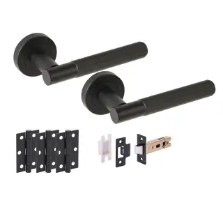 H6104BM - Hunta 'Vida' Matt Black Passage Premium Latch Doorpack with 3" Ball Bearing Hinges &lpar;57mm Backset&rpar;