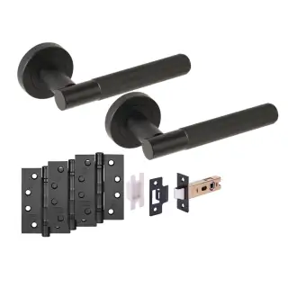H6106BM - Hunta 'Vida' Matt Black Passage Premium Latch Doorpack with 4" Fire Door Ball Bearing Hinges &lpar;57mm Backset&rpar;