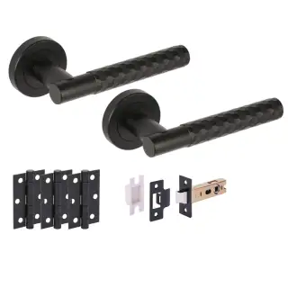 H6107BM - Hunta 'Roca' Matt Black Passage Premium Latch Doorpack with 3" Ball Bearing Hinges &lpar;57mm Backset&rpar;