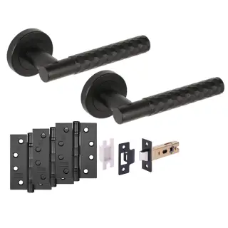 H6109BM - Hunta 'Roca' Matt Black Passage Premium Latch Doorpack with 4" Fire Door Ball Bearing Hinges &lpar;57mm Backset&rpar;