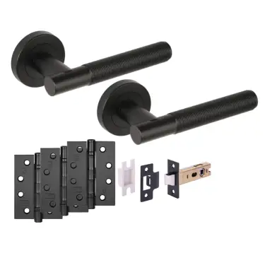Click Here To Enlarge This Photo Of H6112BM - Hunta 'Halo' Matt Black Passage Premium Latch Doorpack with 4" Fire Door Ball Bearing Hinges &lpar;57mm Backset&rpar;