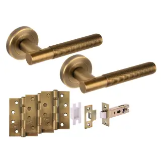 H6112MBR - Hunta 'Halo' Matt Bronze Passage Premium Latch Doorpack with 4" Fire Door Ball Bearing Hinges &lpar;57mm Backset&rpar;