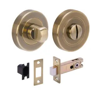 H2953ABR - Hunta Antique Brass Bathroom Turn & Release Standard Deadbolt Doorpack &lpar;57mm Backset&rpar;