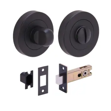 Click Here To Enlarge This Photo Of H2953BM - Hunta Matt Black Bathroom Turn & Release Standard Deadbolt Doorpack &lpar;57mm Backset&rpar;