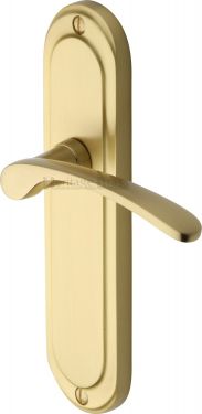 Click Here To Enlarge This Photo Of AMB6210-SB Heritage Brass Door Handle Lever Latch Ambassador Design Satin Brass Finish