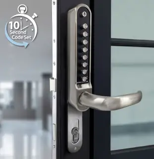 BORG Locks BL6100 ECP SS Heavy Duty Narrow Stile Lever Operated Digital Lock with Free Passage Mode & Easicode Pro Coding Chamber &lpar;suitable for use with 92mm Multipoint Locks&rpar; - Stainless Steel