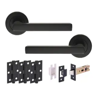 H6114BM - Hunta 'Torro' Matt Black Passage Premium Latch Doorpack with 3" Ball Bearing Hinges &lpar;57mm Backset&rpar;