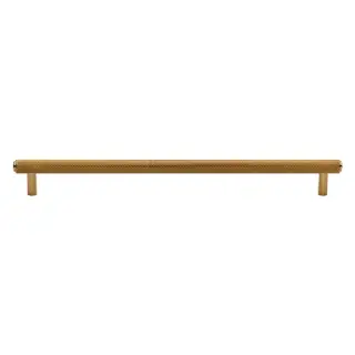 V4458 254-PB M&period;Marcus Heritage Brass Cabinet Pull Complete Knurl Design 254mm CTC Polished Brass finish