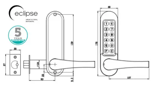 Click Here To Enlarge This Photo Of Eclipse ED50 Heavy Duty Passage Free Mechanical Push Button Digital Lock - Matt Black  &lpar;70264&rpar;