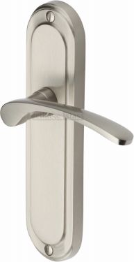 Click Here To Enlarge This Photo Of AMB6210-SN Heritage Brass Door Handle Lever Latch Ambassador Design Satin Nickel Finish