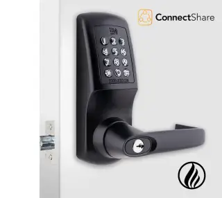 Codelocks ConnectShare CL5510 BK CC FKP FIRE RATED Heavy Duty Smart Lock with 60mm Square Mortice Latch & FireKit - Solid Black