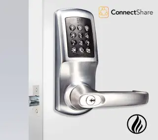 Codelocks ConnectShare CL5510 BS CC FKP FIRE RATED Heavy Duty Smart Lock with 60mm Square Mortice Latch & FireKit - Brushed Steel