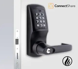Codelocks ConnectShare CL5520 BK CC FKP FIRE RATED Heavy Duty Smart Lock with Mortice Lock & FireKit - Solid Black