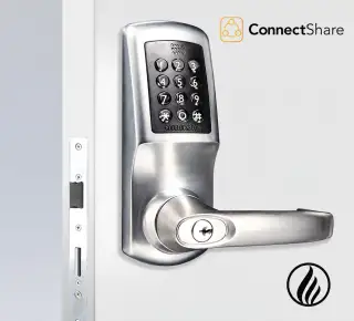 Codelocks ConnectShare CL5520 BS CC FKP FIRE RATED Heavy Duty Smart Lock with Mortice Lock & FireKit - Brushed Steel