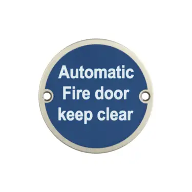 Click Here To Enlarge This Photo Of JS110SSS Frelan Hardware &lpar;Stainless Steel&rpar; Automatic Fire Door Keep Clear Sign 75mm Satin Stainless Steel