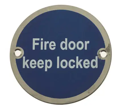 Click Here To Enlarge This Photo Of JS101PSS Frelan Hardware &lpar;Stainless Steel&rpar; Fire Door Keep Locked Sign 75mm Polished Stainless Steel