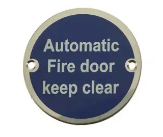 JS110PSS Frelan Hardware &lpar;Stainless Steel&rpar; Automatic Fire Door Keep Clear Sign 75mm Polished Stainless Steel