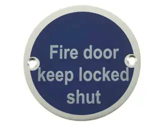 JS109SAA Frelan Hardware &lpar;Aluminium&rpar; Fire Door Keep Locked Shut Sign 75mm Satin Anodised Aluminium