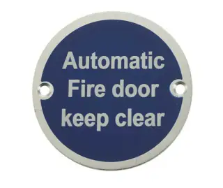 JS110SAA Frelan Hardware &lpar;Aluminium&rpar; Automatic Fire Door Keep Clear Sign 75mm Satin Anodised Aluminium