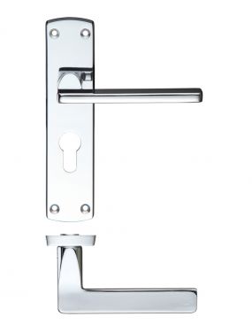 Click Here To Enlarge This Photo Of ZCZ011EPCP Zoo Hardware Stanza 'Leon' Euro Profile Lock Lever Handles (47.5mm c/c) on Backplate (170mm x 40mm) Polished Chrome (Contract Range)