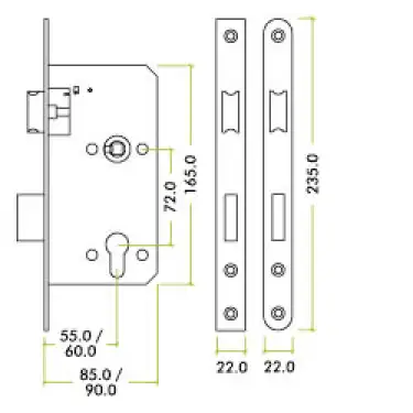 Click Here To Enlarge This Photo Of ZDL7255RSS - Zoo Hardware Din Euro Profile Sashlock - 72mm c/c - Backset 55mm (Radius) Satin Stainless Steel