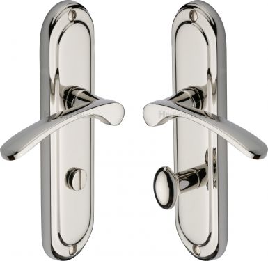 Click Here To Enlarge This Photo Of AMB6230-PNF Heritage Brass Door Handle For Bathroom Ambassador Design Polished Nickel Finish