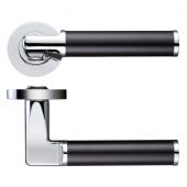 ZPZ030CPMB - Zoo Hardware Stanza 'Milan' Lever Handles on Round Screw on Rose (Dual Finish) Polished Chrome (Designer Range)