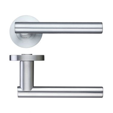 Click Here To Enlarge This Photo Of ZPZ090SC - Zoo Hardware Stanza 'Lucca' Lever Handles on Round Screw on Rose - Satin Chrome (Designer Range)