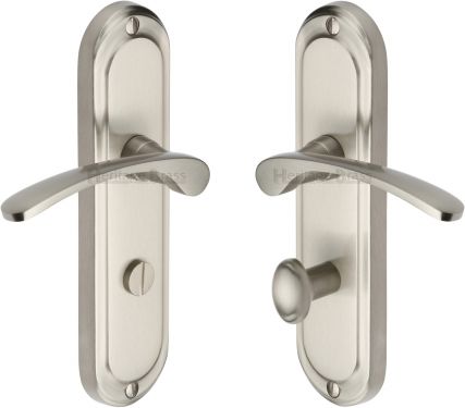 Click Here To Enlarge This Photo Of AMB6230-SN Heritage Brass Door Handle For Bathroom Ambassador Design Satin Nickel Finish