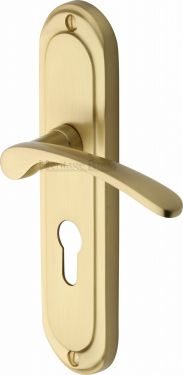 Click Here To Enlarge This Photo Of AMB6248-SB Heritage Brass Door Handle For Euro Profile Plate Ambassador Design Satin Brass Finish