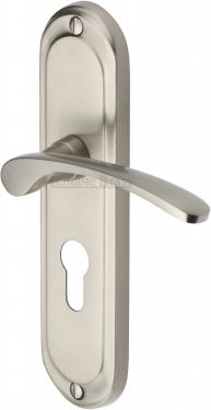 Click Here To Enlarge This Photo Of AMB6248-SN Heritage Brass Door Handle For Euro Profile Plate Ambassador Design Satin Nickel Finish