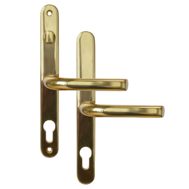 Click Here To Enlarge This Photo Of AS11899 - Asec Polished Gold Espagnolette Handles - 68mm Centres - 210mm Screw Centres - 240mm Backplate