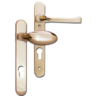 Click Here To Enlarge This Photo Of L18456 - MILA Gold Espagnolette Handles - 92mm Centres - 122mm Screw Centres - 220mm Backplate