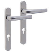 L24921 - MILA Satin Stainless Steel Espagnolette Handles - 92mm Centres - 122mm Screw Centres - 220mm Backplate