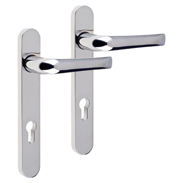 Click Here To Enlarge This Photo Of L24924 - MILA Polished Stainless Steel Espagnolette Handles - 92mm Centres - 210mm Screw Centres - 240mm Backplate