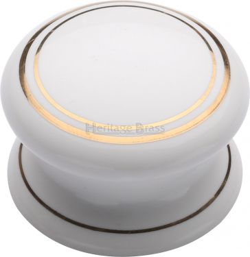 Click Here To Enlarge This Photo Of 6038 Heritage Brass Cabinet Knob Gold Line 38mm with Porcelain Base